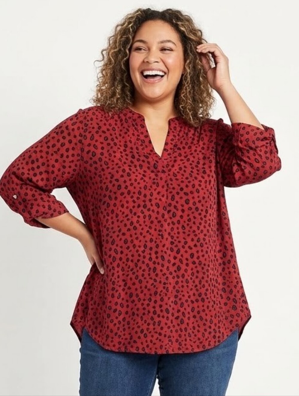 Lush Plus Size 3/4 Sleeve Animal Print Blouse